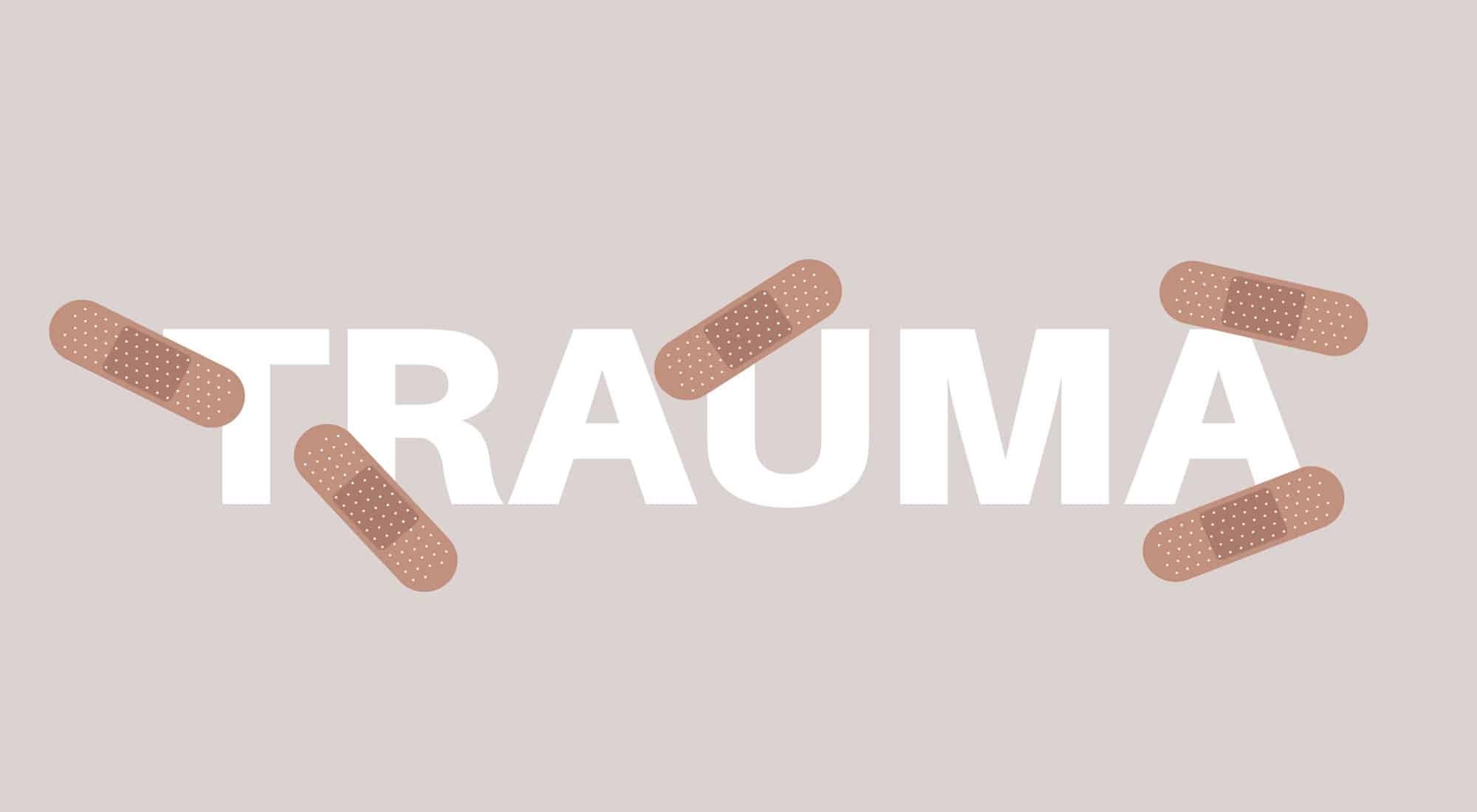 Trauma letters illustration with bandaids on top